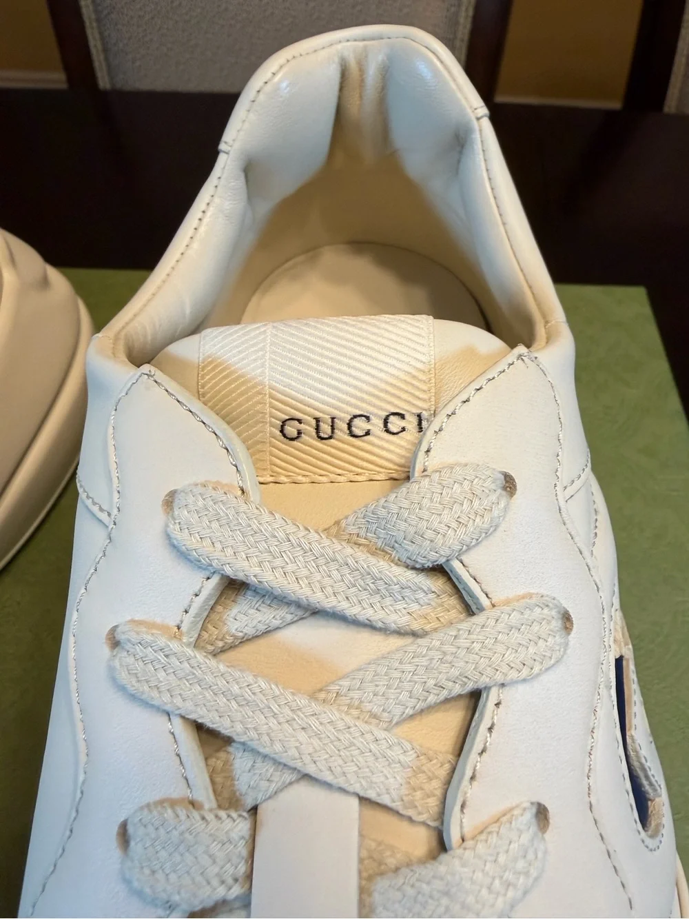 New Authentic Gucci Rhyton GG Logo Sneakers Shoes Ivory Size UK 12.5 / US 13
